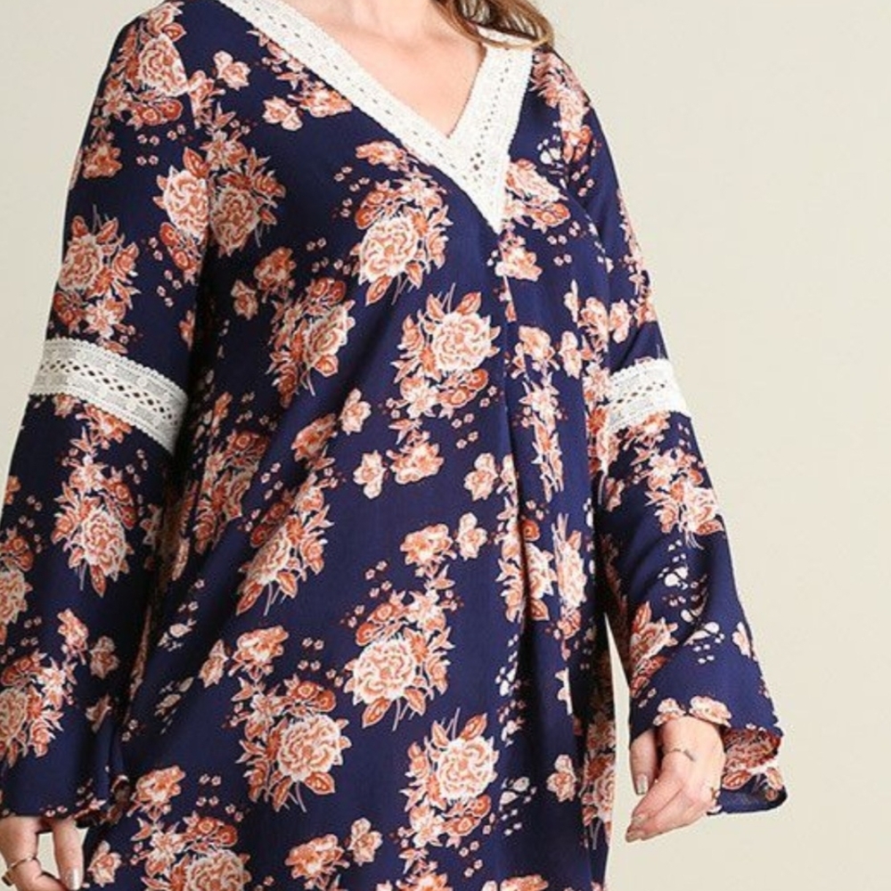 Umgee Navy and Cream Floral Dress